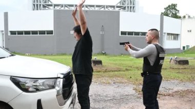 Police and thief concept. The cop catch criminals break the law