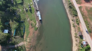 View from drone on Vangvieng city of Laos. The city is a famous tourist destination, with many natural activities.