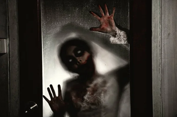 Концепция Фестиваля Хэллоуин Азиатская Женщина Макияж Призрак Лицо Невеста Зомби — стоковое фото
