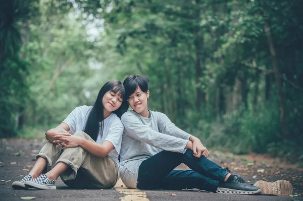 Couple Fille Avec Fille Lgbt Pride Concept Mois Asiatique Beau — Photo
