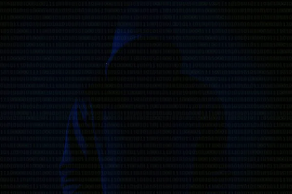 Азіатський Хакер Чорному Каптурі Чорному Тлі Пароль Хакка Злам Систем — стокове фото