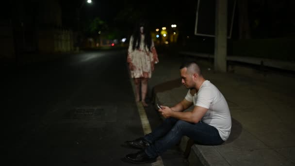 Ritratto Donna Asiatica Make Fantasma Uomo Asiatico Spaventosa Scena Horror — Video Stock