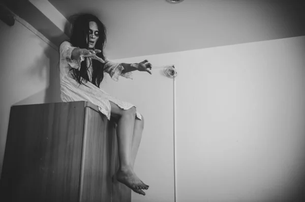 Πορτρέτο Της Ασιατικής Γυναίκας Συνθέτουν Φάντασμα Scary Σκηνή Τρόμου Για — Φωτογραφία Αρχείου