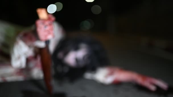Concepto Mujer Horrorosa Fantasma Carretera Ciudad Espíritu Vengativo Calle Ciudad — Vídeos de Stock