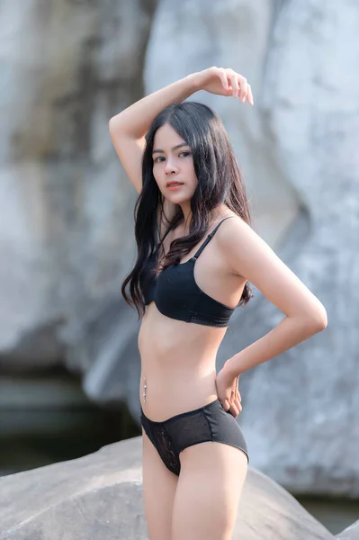 Portrait Femme Asiatique Sexy Porter Bikini Extérieur Concept Été Mode — Photo