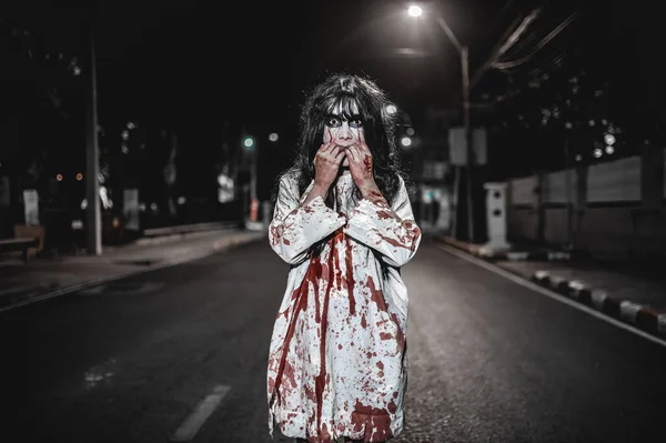 Horror Woman Concept Ghost Road City Vengeful Spirit Street Town — Stock Photo, Image