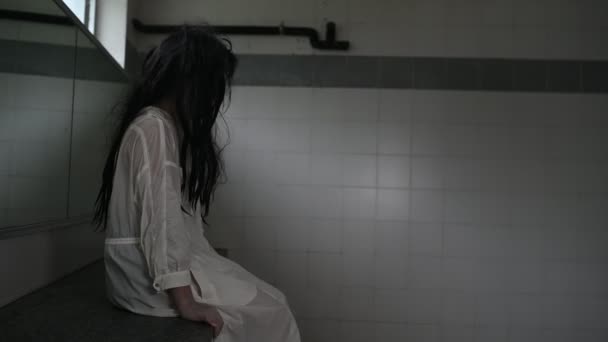 Portrait Asian Woman Make Ghost Scary Horror Scene Background Halloween — Stock Video