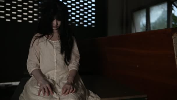Portret Van Aziatische Vrouw Make Geest Enge Horrorscène Voor Achtergrond — Stockvideo
