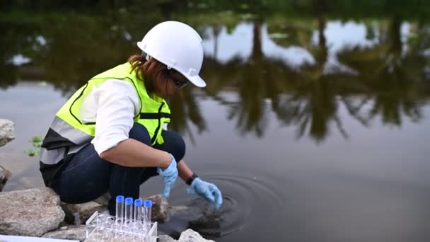 Inżynierowie Środowiskowi Sprawdzają Jakość Wody Przynieś Wodę Laboratorium Badania Sprawdź — Wideo stockowe