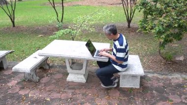 Komuta sizde park içinde laptop üzerinde çalışıyor