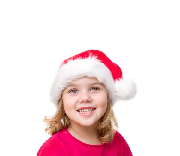 Child Girl Portrait Santa Hat Isolated White Happy Smiling Girl Stock Picture