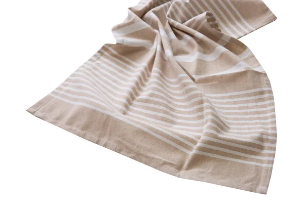 白に隔離された茶色のベージュキッチンタオル 折り畳まれたナプキン 食品布の装飾 デザイン要素 — ストック写真