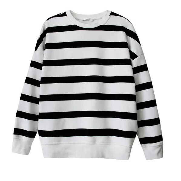 Stripped Pullover Isolated White Female Trendy Top Single Shirt Longsleeve — Stock Photo, Image