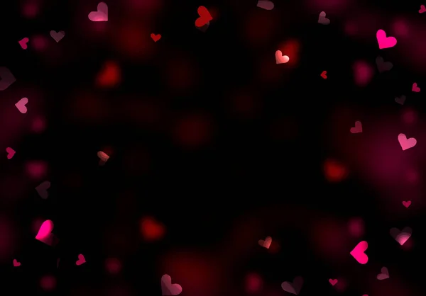 Gloeiende Wazige Harten Donkere Achtergrond Valentijnsdag Achtergrond Romantische Vakantie Textuur — Stockfoto