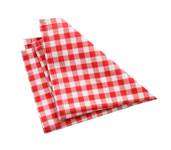 赤いキッチンタオルをチェックします 特別な料理の布 Folded赤いナプキン テーブルクロス分離 — ストック写真
