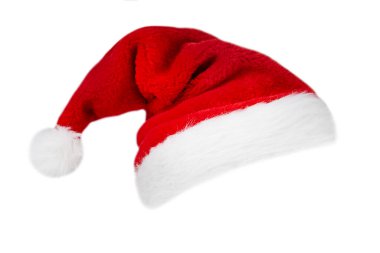 Noel Baba şapkası beyazda izole edilmiş. Noel dekoru. Nesneyi kes. Geleneksel yeni yıl sembolü.