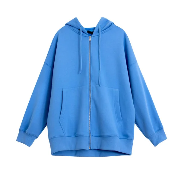 Capuz Azul Com Zíper Isolado Branco Camisola Casual Sportswear Fashionable — Fotografia de Stock