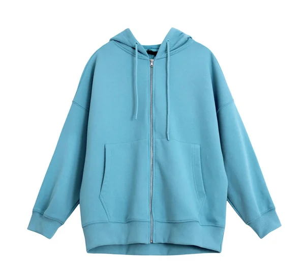 Blue Zipped Hoodie Isolated White Casual Sweatshirt Sportswear Fashionable Jumper — Stock Photo, Image