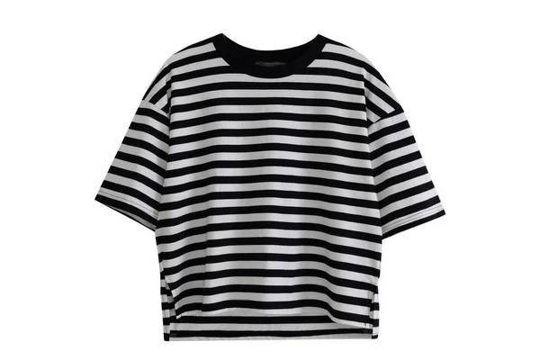 Weiße Schwarze Streifen Weibliches Shirt Übergröße Isoliert Auf Weiß Trendy lizenzfreie Stockfotos