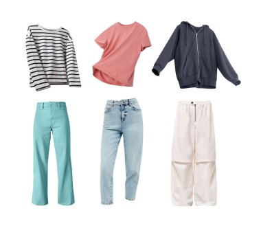 Kadın kıyafetleri beyaz üzerine izole edilmiş. Kadın kıyafetleri. Kadın kıyafetleri koleksiyonu. Kadın kıyafetleri..