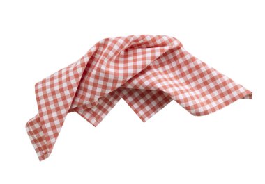 Buruşuk piknik havlusu, kareli mutfak bezi izole nesne, pamuklu peçete. Restoran dekorasyonu.