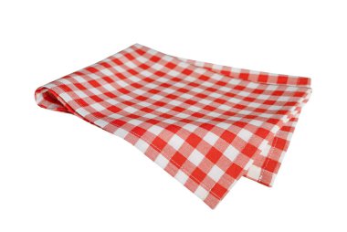 Katlanmış pamuklu kumaş bezi beyaza izole edilmiş. Yemek dekoru, piknik havlusu. Masa örtüsü..