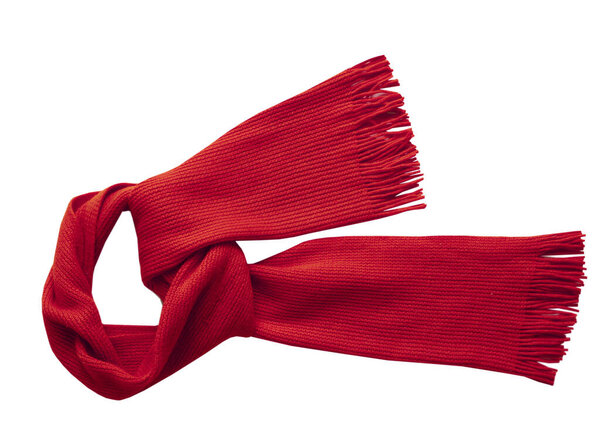 Красный шарф изолирован на белом. Один объект. Рождественский элемент дизайна.