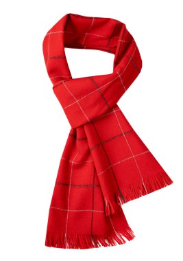 Kırmızı eşarp çizgisi beyaz tek bir objeye izole edilmiş. Noel süsü. Kış süsü..