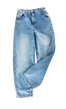 Mavi kot pantolon beyaz, kot pantolon geniş paçalı. Moda pantolonlar ön tarafta. Kadın modası, nesneler, hiç kimse..