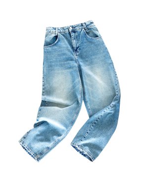 Mavi kot pantolon beyaz, kot pantolon geniş paçalı. Moda pantolon ön manzara. Kimse itiraz etmiyor..