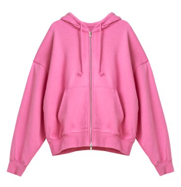 Jersey kapüşonlu fermuar ceket, spor bluz. Pembe fermuar, beyaz kapüşonlu. Kadın kıyafetleri. Uzun kollu kadın kıyafetleri..