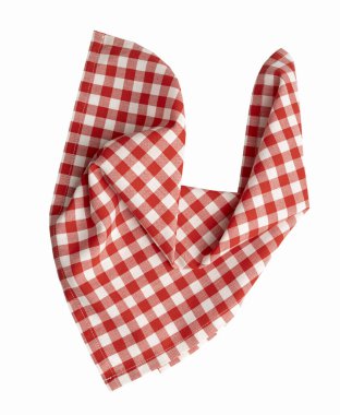 Kırmızı kareli pamuklu havlu beyaz, piknik örtüsü, tekstil peçetesi. Yemek dekoru elementi. Bulaşık bezi.