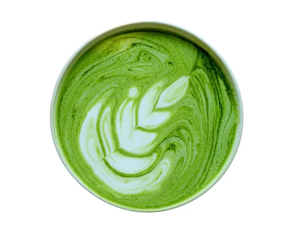 Sıcak Kibrit Yeşili Latte Üst Görünümü Beyaz Arkaplanda Zole Edildi — Stok fotoğraf