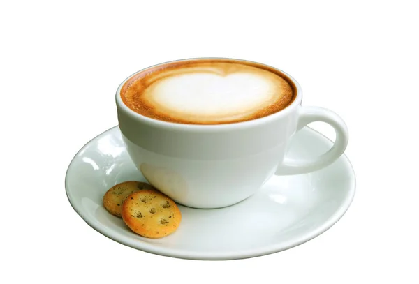 Чашка Кофе Капучино Парой Крекеров Изолированных Белом Фоне — стоковое фото