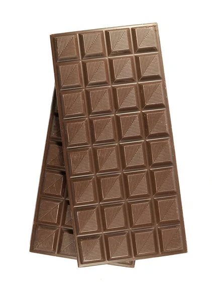 Vista Superior Par Barras Chocolate Escuro Isolado Fundo Branco — Fotografia de Stock
