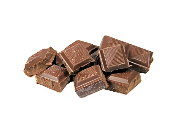 Montón Trozos Chocolate Negro Aislados Sobre Fondo Blanco — Foto de Stock