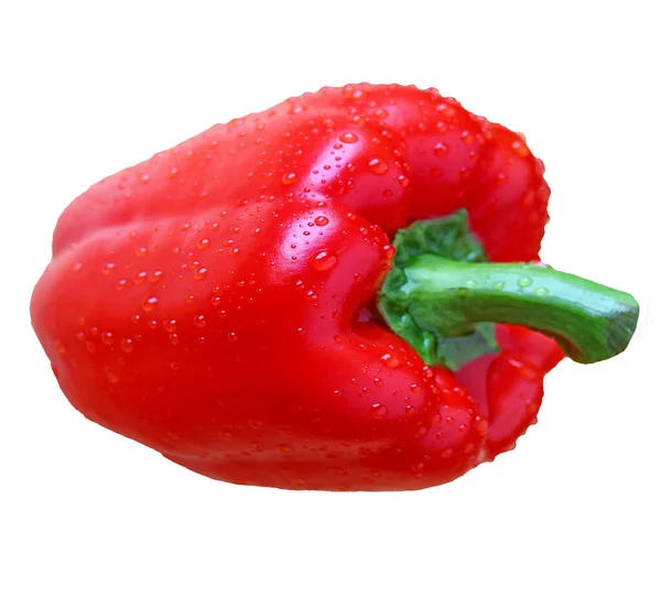 在白色背景上分离水滴的鲜红甜椒的掩蔽作用 — 图库照片