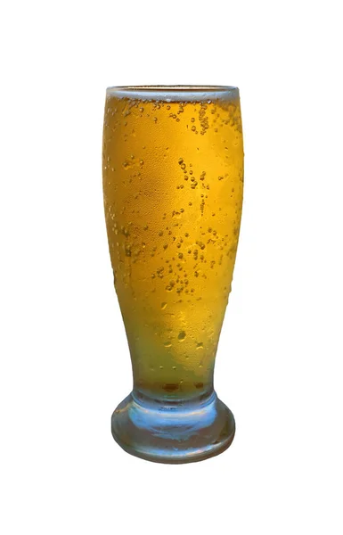 A glass of chilled beer isolated on white background