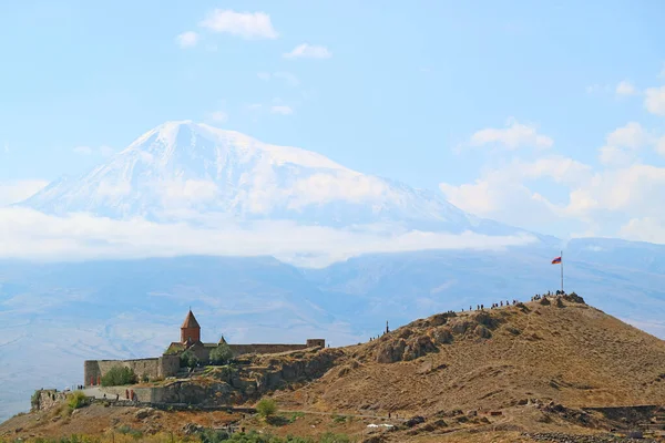 Θεαματική Άποψη Της Μονής Khor Virap Χιόνι Που Καλύπτει Ararat — Φωτογραφία Αρχείου