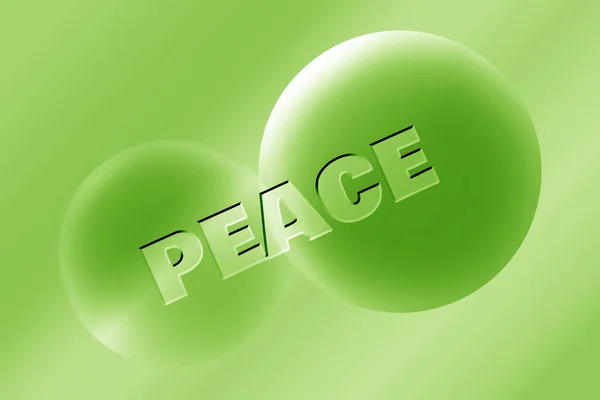 Ilustracja Gradientowych Zielonych Kul Różnej Wielkości Słowem Pokój — Zdjęcie stockowe