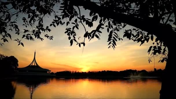 バンコク最大の公共公園 スアンラン湖の日の出のタイムラプス映像 — ストック動画