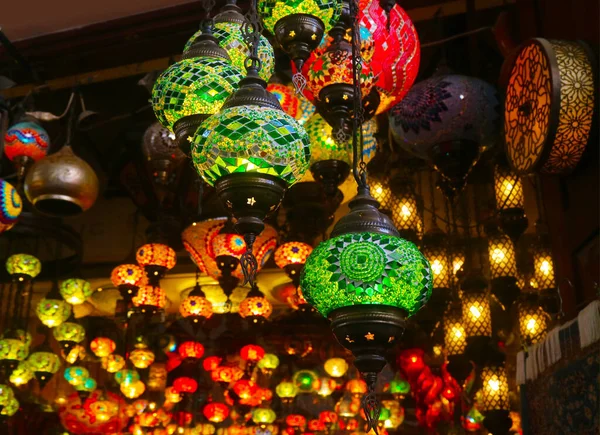 Stunning Arabian Style Multi-color Mosaic Hanging Lamps in the Dark Room