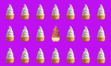 Vanilla Soft Serve Ice Cream Cones Pattern on Purple Background