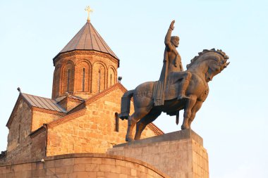 Monument of King Vakhtang Gorgasali in front of the Metekhi Church, One of Stunning Landmarks of the Old Tbilisi, Georgia