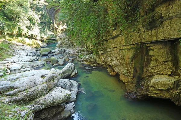 Petite Rivière Rocheuse Dans Monument Naturel Canyon Martvili Village Inchkhuri — Photo