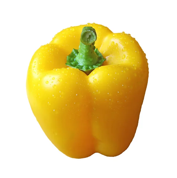 Žlutá Paprika Kapkami Vody Izolovanými Průhledném Pozadí Png Soubor — Stock fotografie
