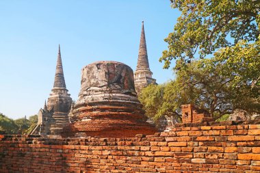 Wat Phra Si Sanas 'ın muhteşem Pagoda Harabeleri Arkeoloji Kompleksi, Ayutthaya Tarihi Parkı, Tayland