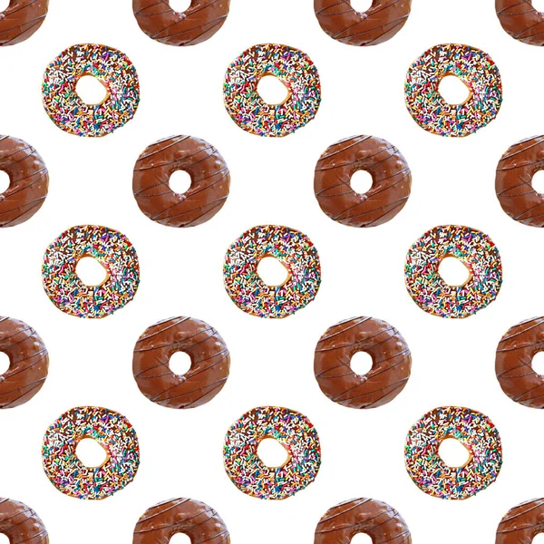 Padrão Sem Costura Dois Tipos Donuts Chocolate Delectable Vitrificados Fundo — Fotografia de Stock