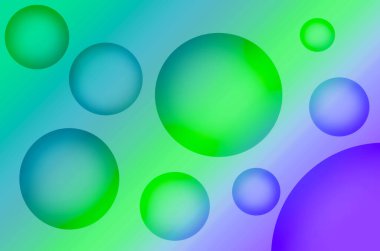 Gradyan Mavi ve Yeşil Renkli 3D Çeşitli Boyutlu Küreler Güneş Sistemi 'ni sembolize etti