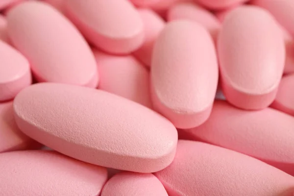 Close Stapel Flamingo Roze Tabletten Voor Het Concept Van Well — Stockfoto